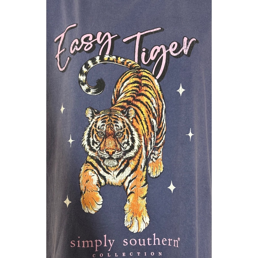 Simply Southern Graphic Tee Women Large Purple Easy Tiger Cotton Good Preowned